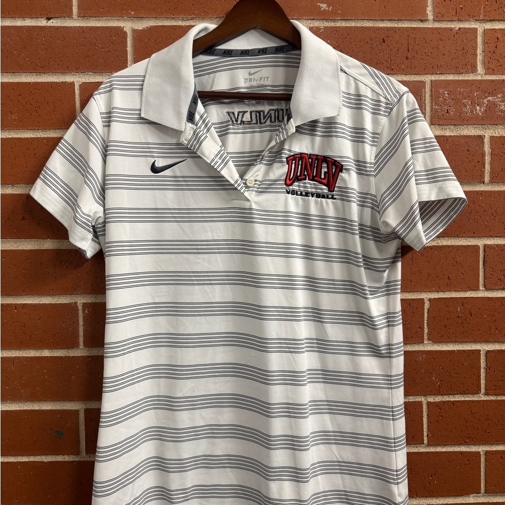 Nike Dri-Fit Polo Shirt Men’s Large UNLV Volleyball White Striped Performance